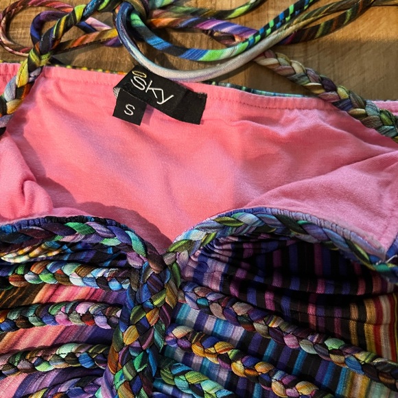 Sky Multicolor Braided Halter Style Maxi Dress - Picture 3 of 9